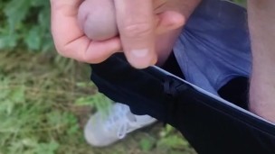 Shy Racoon is jerking off outdoor and eating his cum