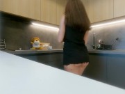 Hot Sexy Brunette MILF Housewife at home no panties in a Cut Miniskirt to flash meaty juicy pussy 4/16