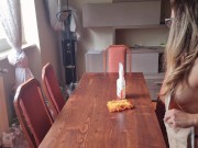 hot girl cleans the neighbor's table and goes without panties 13/16