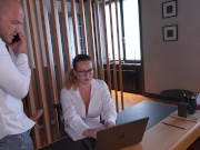 I wonder if her Hubby knows that his Wife is an office Slut and gets Fucked Hard by GangBang Orgy?! 1/16