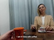 Convincing the girl in the coffee shop to have sex in the bathroom for money 1/16