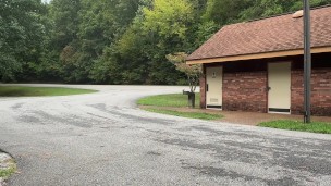 Walk across parking lot to restroom naked to jack off. Almost Caught