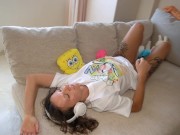 Orgasm flows from pussy of a horny college girl 3/16