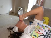 Orgasm flows from pussy of a horny college girl 8/16