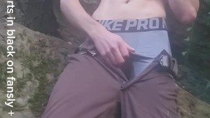 Peep my dick 🍆 🤫... Let's jerk outside on a rocky path... The squirrel nearly caught me naked.😅🥵
