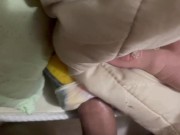 Fucking a homemade toy instead of a girl. Cum in her pussy.