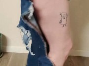 Ripped jeans destruction while wearing them 15/16