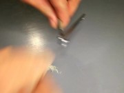 I cut off my long stinky nails and show off my smelly cock 14/16