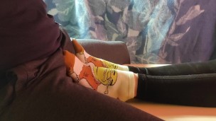 Giving sockjob and he cums on my socks