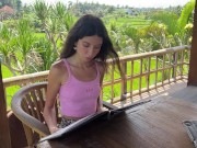 Cute Girl Eating Burger with Cum on Her Face in Public Cafe 2/16