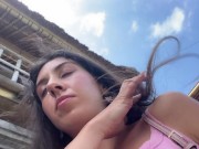 Cute Girl Eating Burger with Cum on Her Face in Public Cafe 5/16