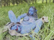 Avatar Monika Foxxx has fun with big dildos in nature 4/16