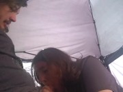 Thirsty cock slut slurps cock like her life depends on it and gets a squrting pounding outside 8/16