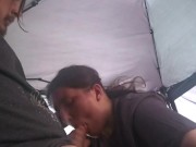 Thirsty cock slut slurps cock like her life depends on it and gets a squrting pounding outside 9/16