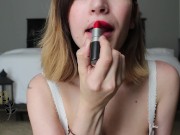 MILF sucks her enormous tits with lipstick on until they start lactating 2/16