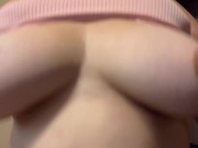 Bouncing my boobs in a pink bralette 13/16
