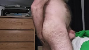 Stroking hard cock and cumming.