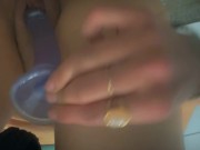 Creamy public dildo play