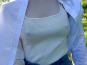 Eカップ157cm42kgのノーブラ散歩 Japanese no bra in public 10/16