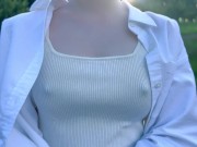 Eカップ157cm42kgのノーブラ散歩 Japanese no bra in public 13/16