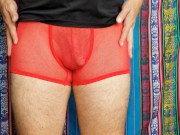 4K Red Mesh Transparent Underwear Try-on Review 10/16