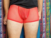 4K Red Mesh Transparent Underwear Try-on Review 12/16