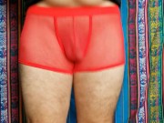 4K Red Mesh Transparent Underwear Try-on Review 13/16