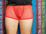 4K Red Mesh Transparent Underwear Try-on Review 14/16