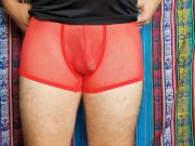 4K Red Mesh Transparent Underwear Try-on Review 15/16