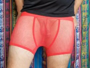 4K Red Mesh Transparent Underwear Try-on Review 8/16