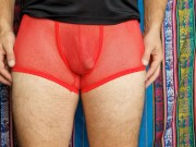 4K Red Mesh Transparent Underwear Try-on Review 9/16