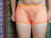 4K Orange Fishnet Underwear Try-on Review 14/16