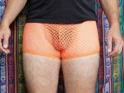 4K Orange Fishnet Underwear Try-on Review 16/16