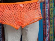 4K Orange Fishnet Underwear Try-on Review 4/16