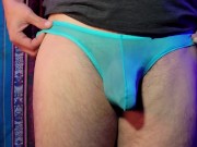 4K Blue Transparent Pouch Style Briefs Try-on Review 11/16