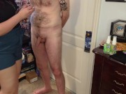 CFNM Hotwife Strips Cuckold to Tease his Locked Cock! 6/16