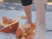 Stomping out and smashing a whole pumpkin with my barefeet 10/16
