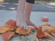 Stomping out and smashing a whole pumpkin with my barefeet 13/16