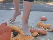 Stomping out and smashing a whole pumpkin with my barefeet 14/16