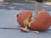 Stomping out and smashing a whole pumpkin with my barefeet 8/16