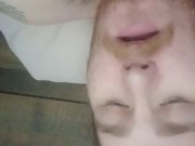 Silly guy almost gets all 17in double sideded dildo! And precum taste test 14/16