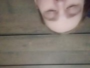 Silly guy almost gets all 17in double sideded dildo! And precum taste test 16/16