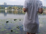 Tender girl. Nymph walks in a wet transparent shirt 1/16