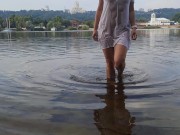 Tender girl. Nymph walks in a wet transparent shirt 11/16