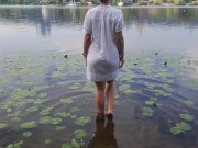 Tender girl. Nymph walks in a wet transparent shirt 4/16