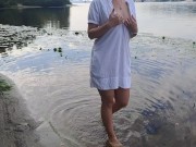 Tender girl. Nymph walks in a wet transparent shirt 6/16