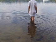 Tender girl. Nymph walks in a wet transparent shirt 8/16
