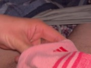 Daddy dirty talks, sticks his cock in her dirty sock. LOUD MOANING ORGASM! 3/16