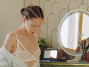 ULTRAFILMS Beautiful skinny girl Leona Mia playing with her pussy using a makeup brush 1/16