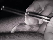 A metal dilator in the male urethra. Nice dick! 3/16